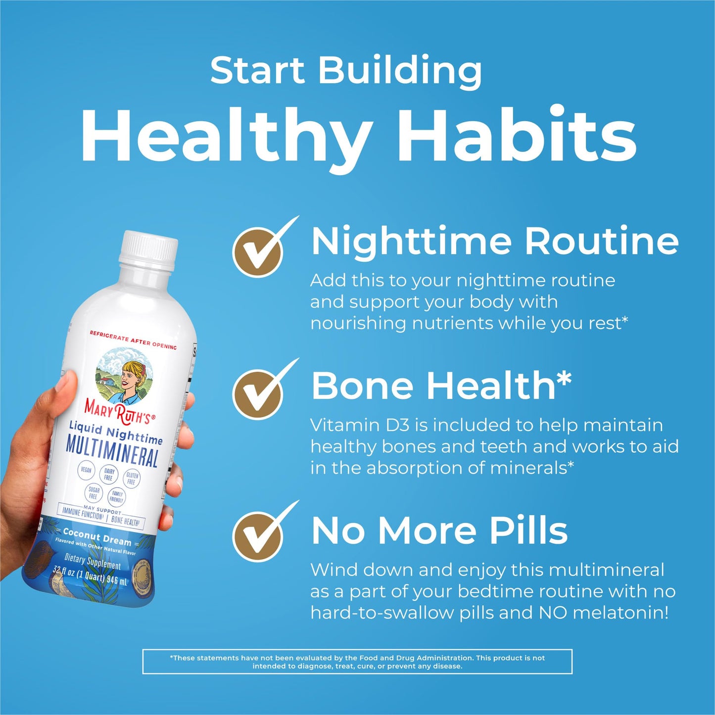 MaryRuth Organics Liquid Nighttime Multimineral | No Melatonin | Bedtime Routine | Magnesium Citrate | Calcium | Zinc | Vitamin D3| Available in 4 Flavors - Vegan | Sugar Free | Gluten Free | 32 Oz