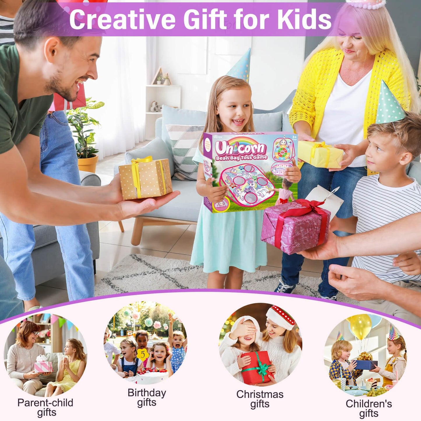YOTOY Bean Bag Toss Game for Kids Outdoor Toys Age 3-8 Years Old: Unicorn Party Games, Backyard Yard Activities Outdoor Toys for Toddler, Birthday Gift for Girls 3 4 5 6 7 8 Year Old