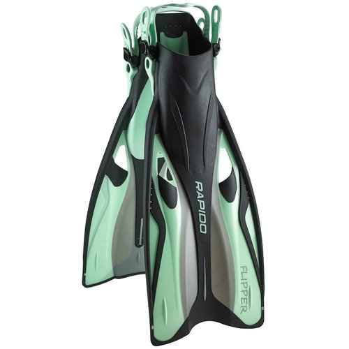 Rapido Boutique Collection Italian Design Premium Tempered Glass Lens Anti-Fog Panoramic View Frameless Snorkel Mask, Elite Dry Snorkel Tube, Quick Adjust Fins - Mask Fin Snorkel Set