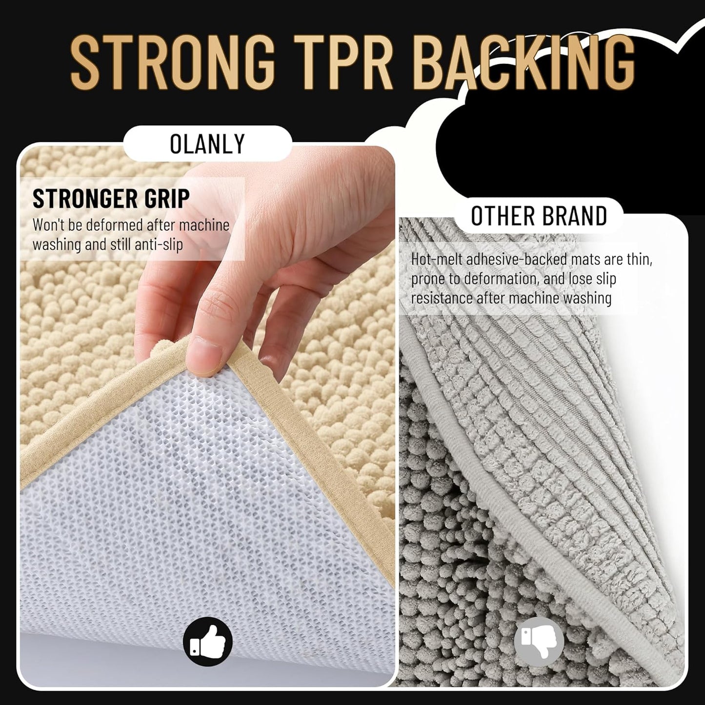 OLANLY Thick Bathroom Rugs 30x20, Extra Soft Absorbent Chenille Striped Bath Rugs, Rubber Backing, Machine Wash Dry, Bath Mats for Bathroom Floor, Tub and Shower, Home Decor Accessories, Beige