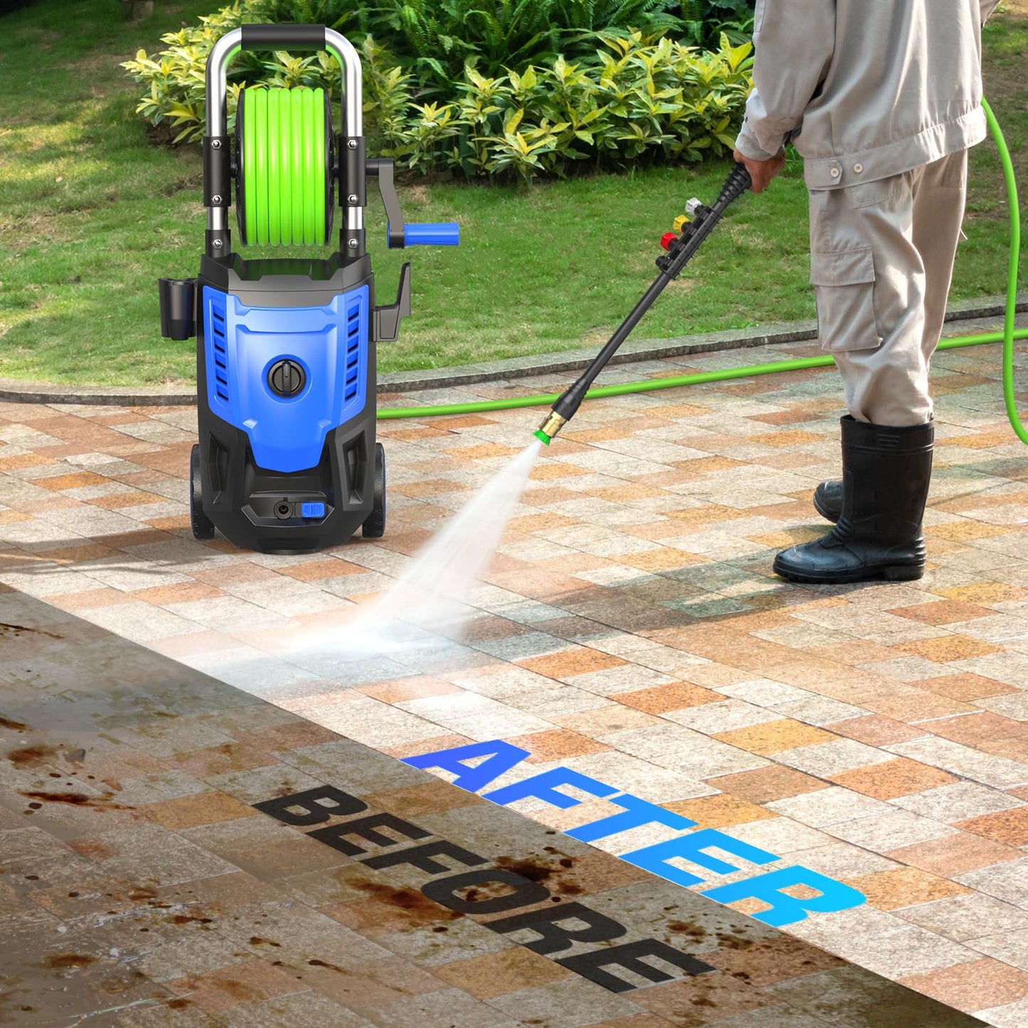 Pressure Cleaner 4800PSI, 4.0GPM Portable Power Cleaner with Foam Cannon,4 Nozzles,33FT Hose and Soap Bottle,Car Wash Machine/Car/Driveway/Patio Clean,Green