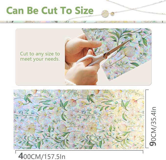 FINNEZ Window Privacy Film Stain Glass Film Flowers Rainbow Window Film Window Clings Non-Adhesive Reusable Decorative for Home（Forest Rainbow，35.4 Inch x 13.1 Feet）
