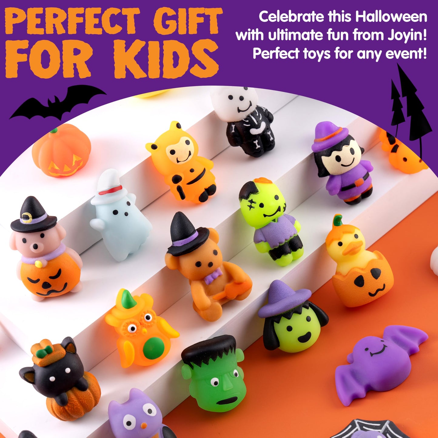 JOYIN 28 Pcs Halloween Mochi Squishy Toys, Halloween Toys for Halloween Party Favors, Halloween Sensory Stress Relief Toys Bulk, Trick or Treats Classroom Prizes Gifts Goodie Bag Fillers