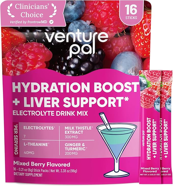 Venture Pal Hydration Packets + Liver Support- Liquid Daily IV Electrolyte Powder Packets with 7 Electrolytes & 5 Vitamin...