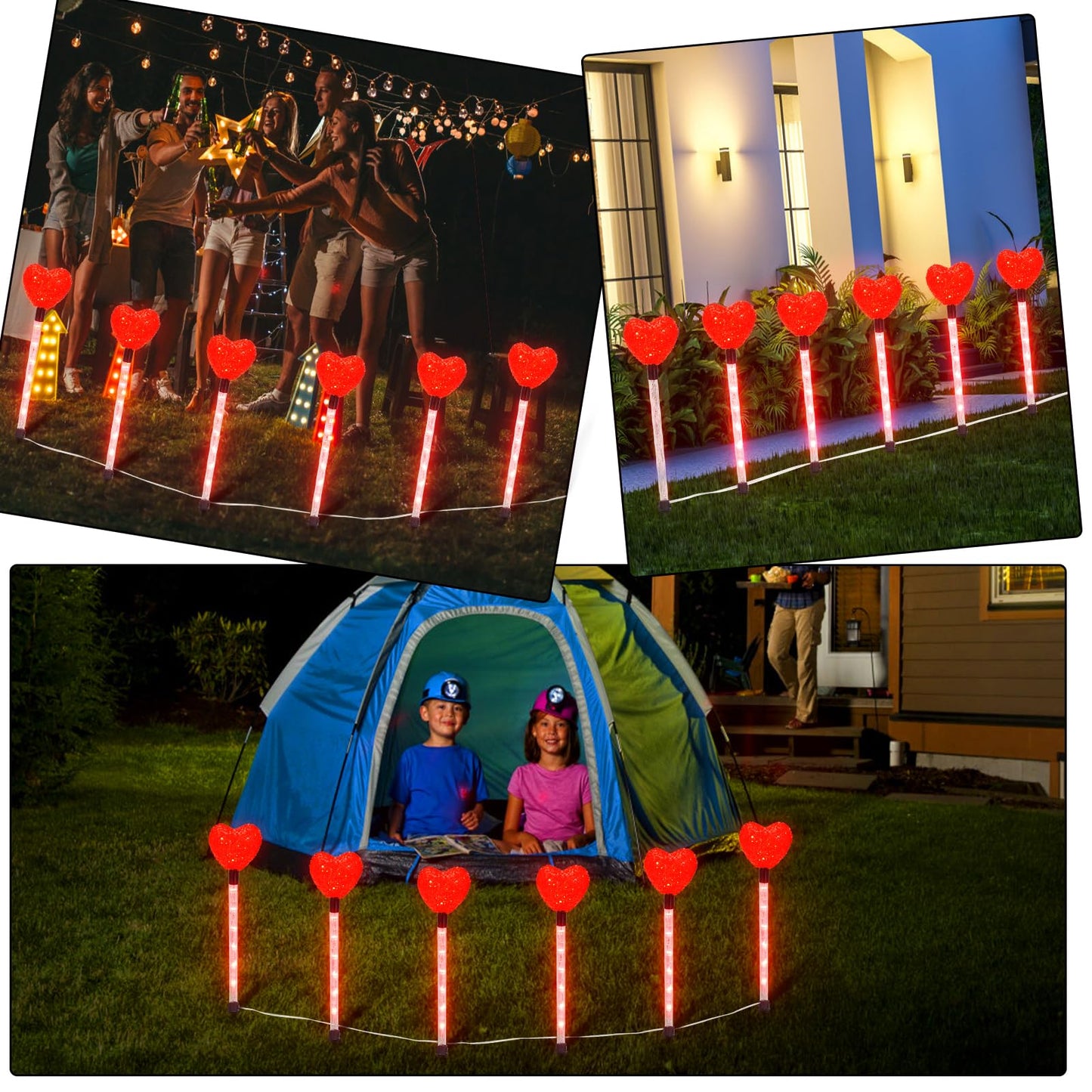 YUNVI 6 Pack Valentine's Day Pathway Lights,8 Modes LEDs Red Heart Stake Light with Timer Valentine Walkway String Lights Markers for Outdoor Backyard Patio Lawn Garden Party Decoration
