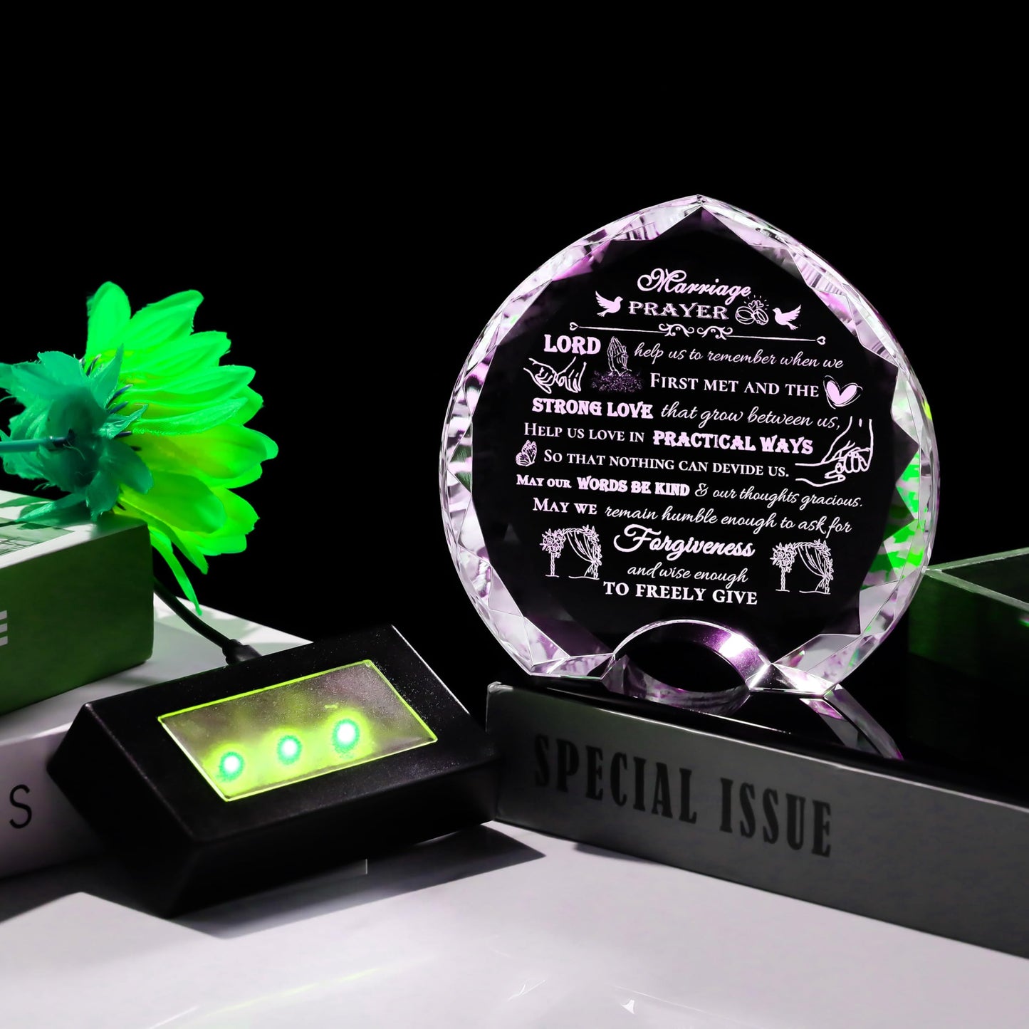 Wedding Gifts for Couples Unique 2025 with LED - Happy Anniversary Marriage Gift Crystal Keepsake - Engagement Bridal Shower Gifts for Bride and Groom Engagement Newlywed Mr And Mrs Present
