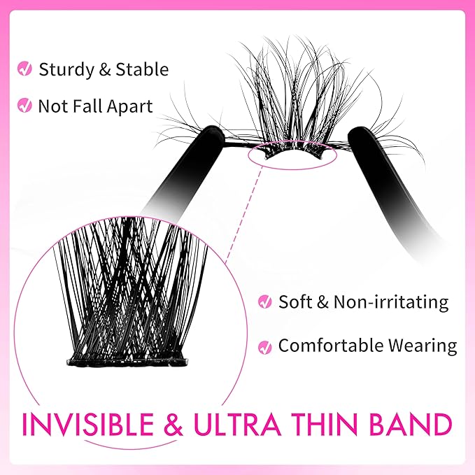 VEYESBEAUTY Lash Clusters Kit Fluffy Individual Lash Extensions Xtreme 3D Layered Volume Eyelashes kit Thin & Invisible Band Wispy Faux Mink Lash Mixed Length 10-18mm with Bond&Seal Remover Applicator