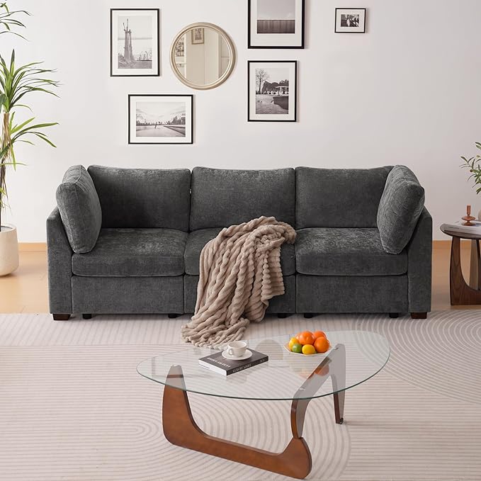 TEKAMON 96" Modular Sectional Sofa,Large Comfy Cloud Deep Seat, Reversible Chaise Modular Sectional Couches for Living Room and Apartmenr,Grey 3staer