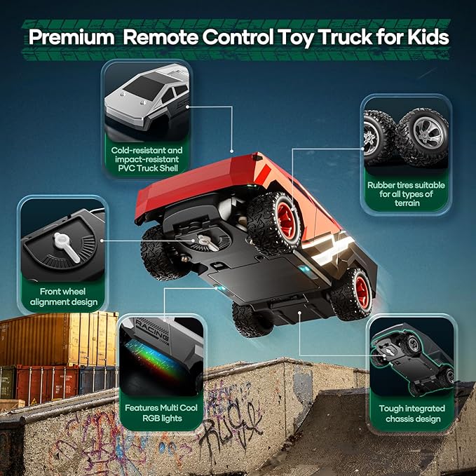 Remote Control Car RC Trucks - 2WD RC Truck Toy RC Cars for All Terrain, 1/24 Scale Pick-up Hobby Monster Truck Toys 2.4GHz Off-Road Vehicles Kids Gifts for Boys/Girls Age 3+, Red