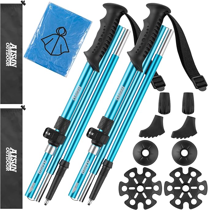 AISUNOURDOOR Lightweight Adjustable Trekking Poles, Aluminum Collapsible Travel Hiking or Walking Sticks for Women Childre...