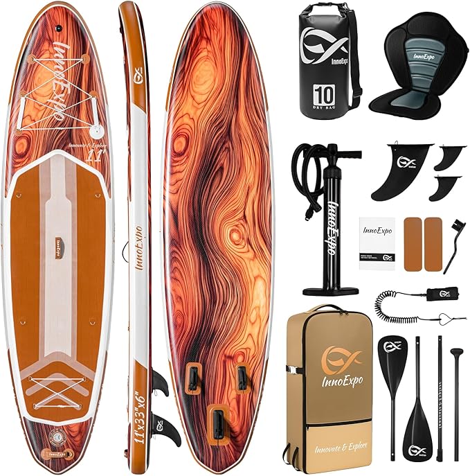 InnoExpo 11' Inflatable Stand Up Paddle Boards with Premium Accessories, Wide Stable SUP Paddle Board Design, Non-Slip Com...