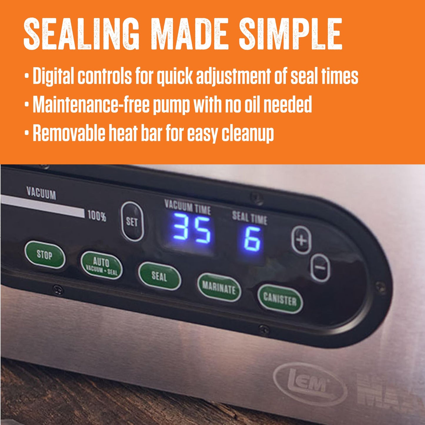 Lem Products Maxvac Pro Chamber Vacuum Sealer With 80 Bags, Digital Control Panel, Maintenance-Free Pump, External Hose, Great F