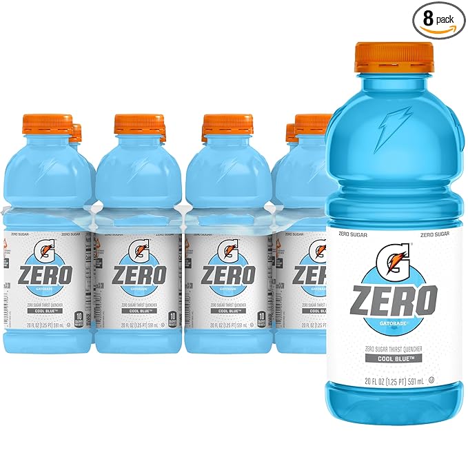 Gatorade Thirst Quencher Zero Sugar Sports Drink, Cool Blue, 20oz Bottles, 8 Pack, Electrolytes for Rehydration
