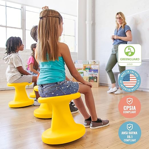 ECR4Kids Twist Wobble Stool, 14in Seat Height, Active Seating, Yellow