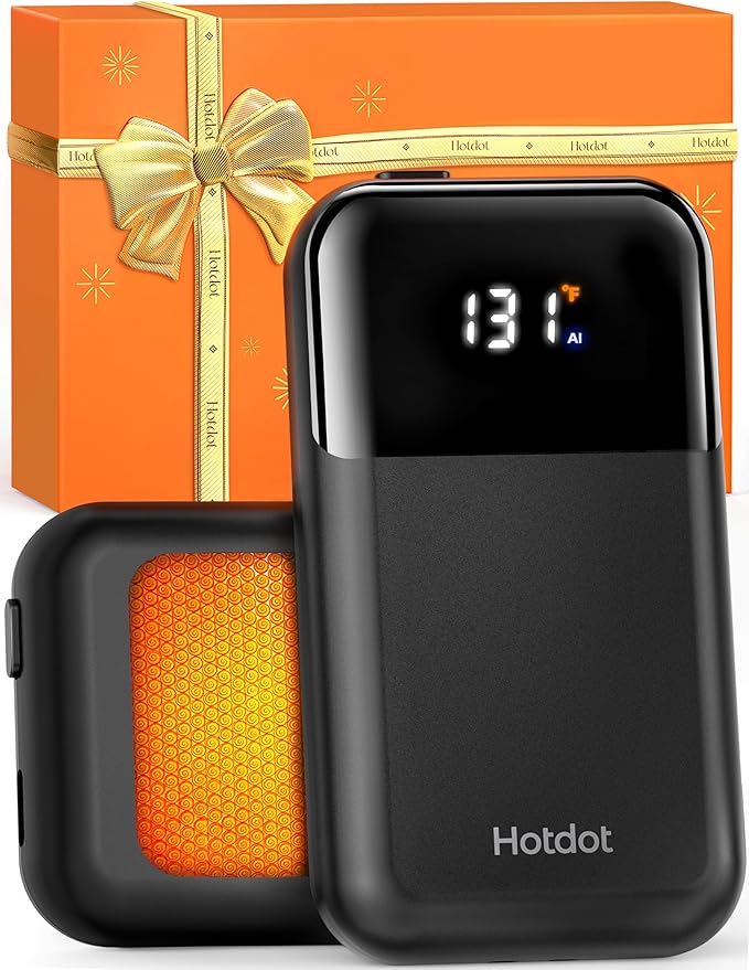 Hotdot Hand Warmers Rechargeable, Heat Levels (104–131°F), Real-Time Temp & Battery Display, Electric Hand Warmers, Fast Heating, Fits in Gloves/Pocket, Gifts for Women & Men