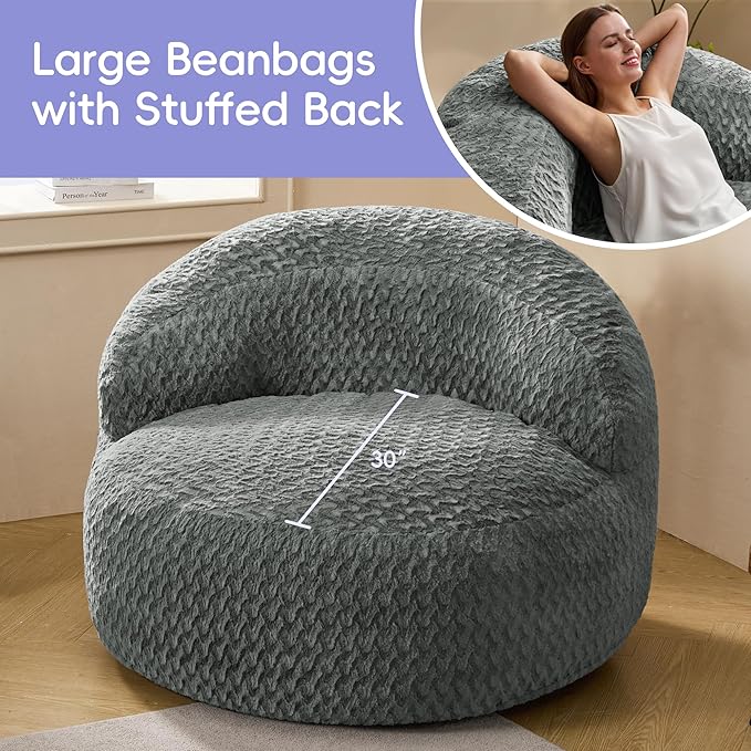 Hobestluk Bean Bag Chair Giant Bean Bag Chairs for Adults Big Bean Bag Chair with Memory Foam Filler Adults Large Beanbag with Faux Fur Cover for Bedroom (Chevron Grey,Large)