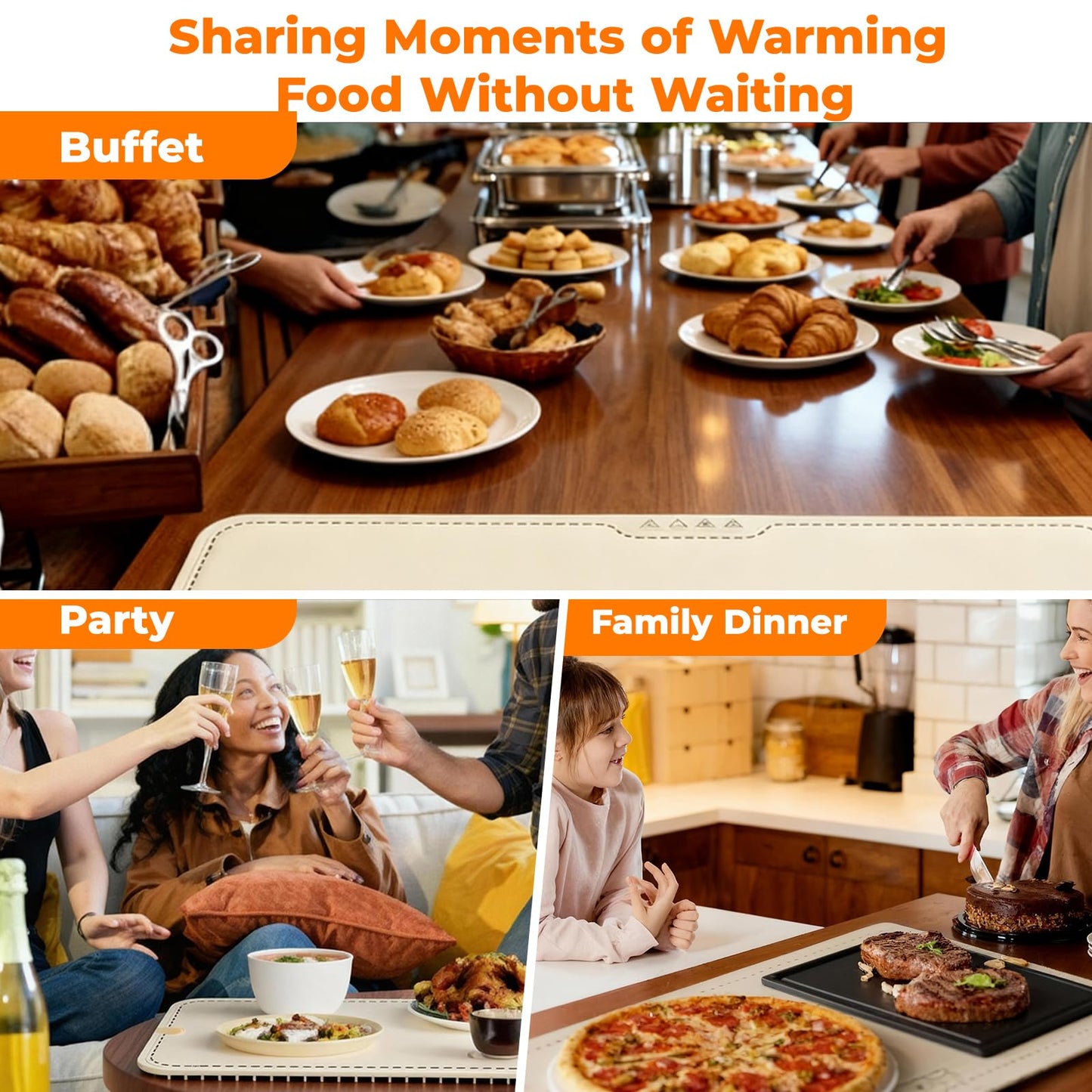 VMYTH Warming Mat for Food with Heat Resistant Pad,7-Temp & 8H Timer,Child Lock Safety,Fast Full-Food Warming Mats for Countertop,Family Dinners,Parties & Kitchen,Roll Up Warming Food Mat (39"×15")