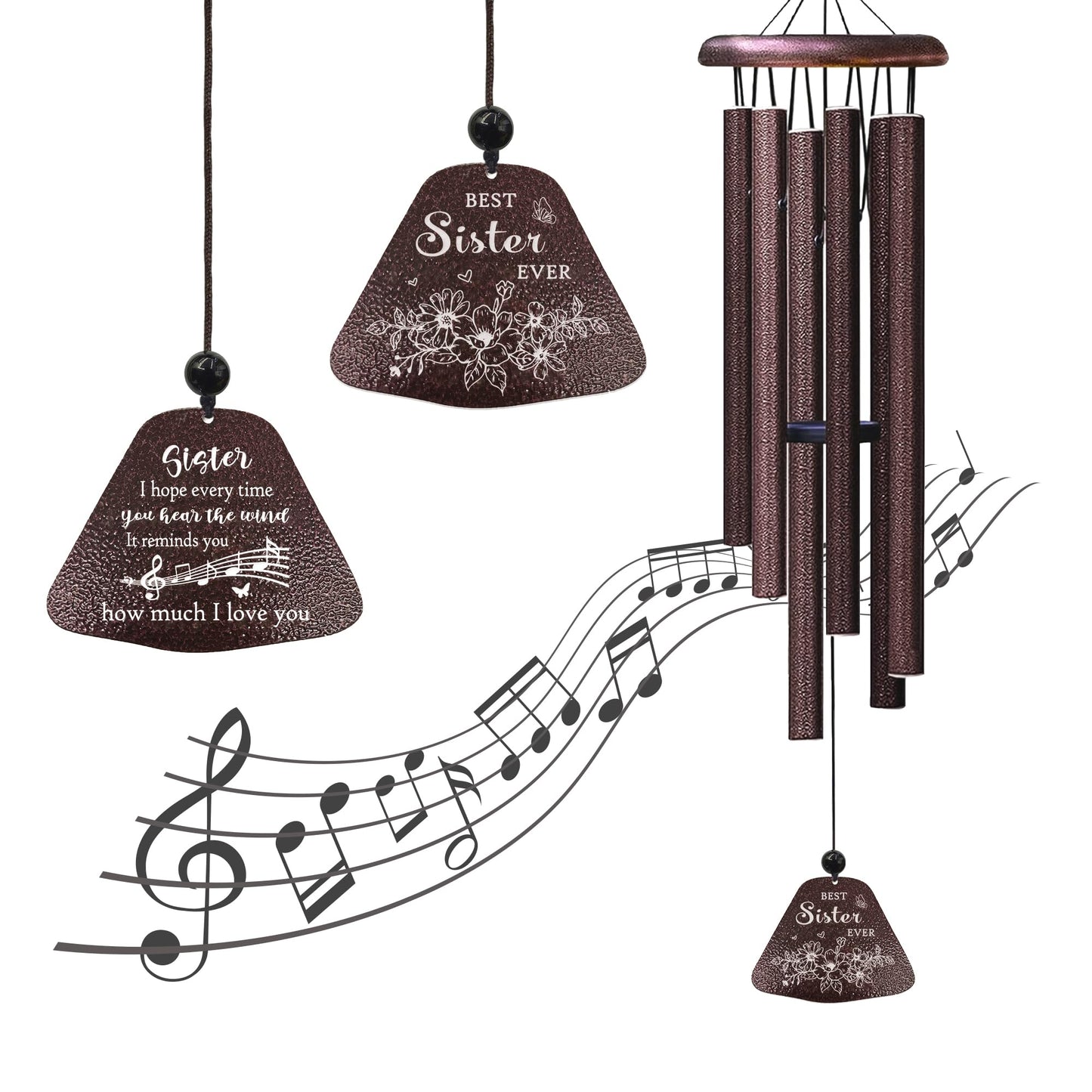 Yesruby Sister Birthday Gifts 32” Wind Chimes, Sister Gift, Birthday Gifts for Sisters, Sis Wind Chimes for Graduation Christmas Mothers Day