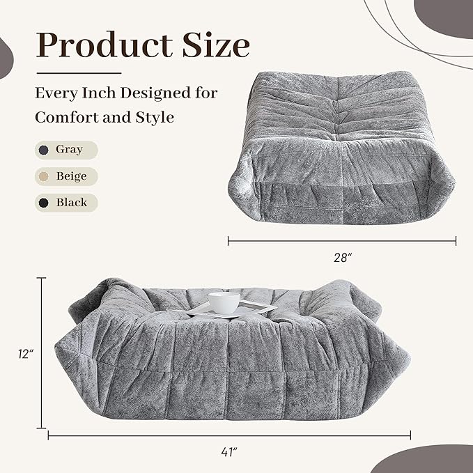 HABUTWAY Bean Bag Ottoman,Foot Rest,Fireside Chair Memory Foam Lazy Bean Bag Sofa for Living Room,Bedroom,Dorm,Office (Ottoman-Light Grey)