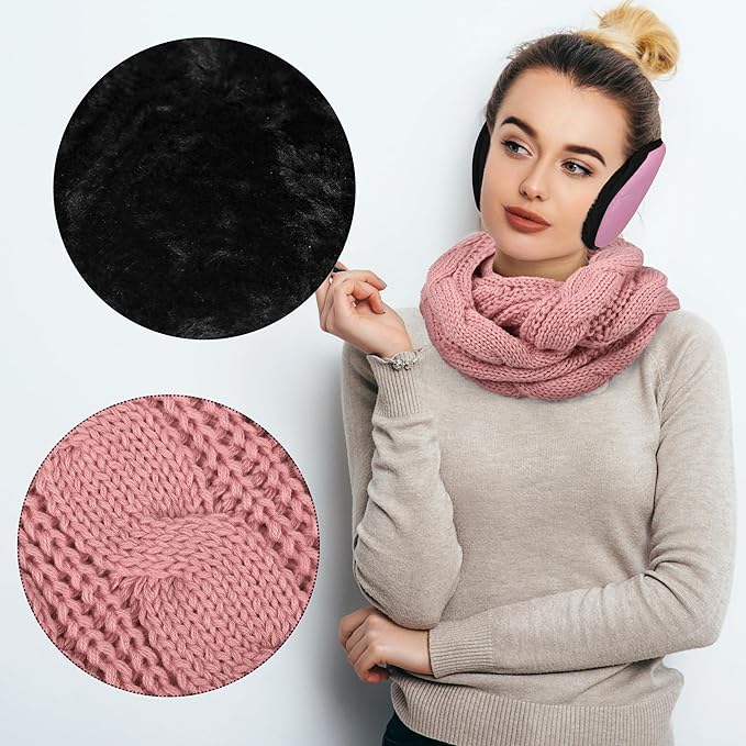 Aneco Winter Warm Sets Knitted Scarf Beanie Hat Touch Screen Gloves and Winter Ear Warmer for Men or Women