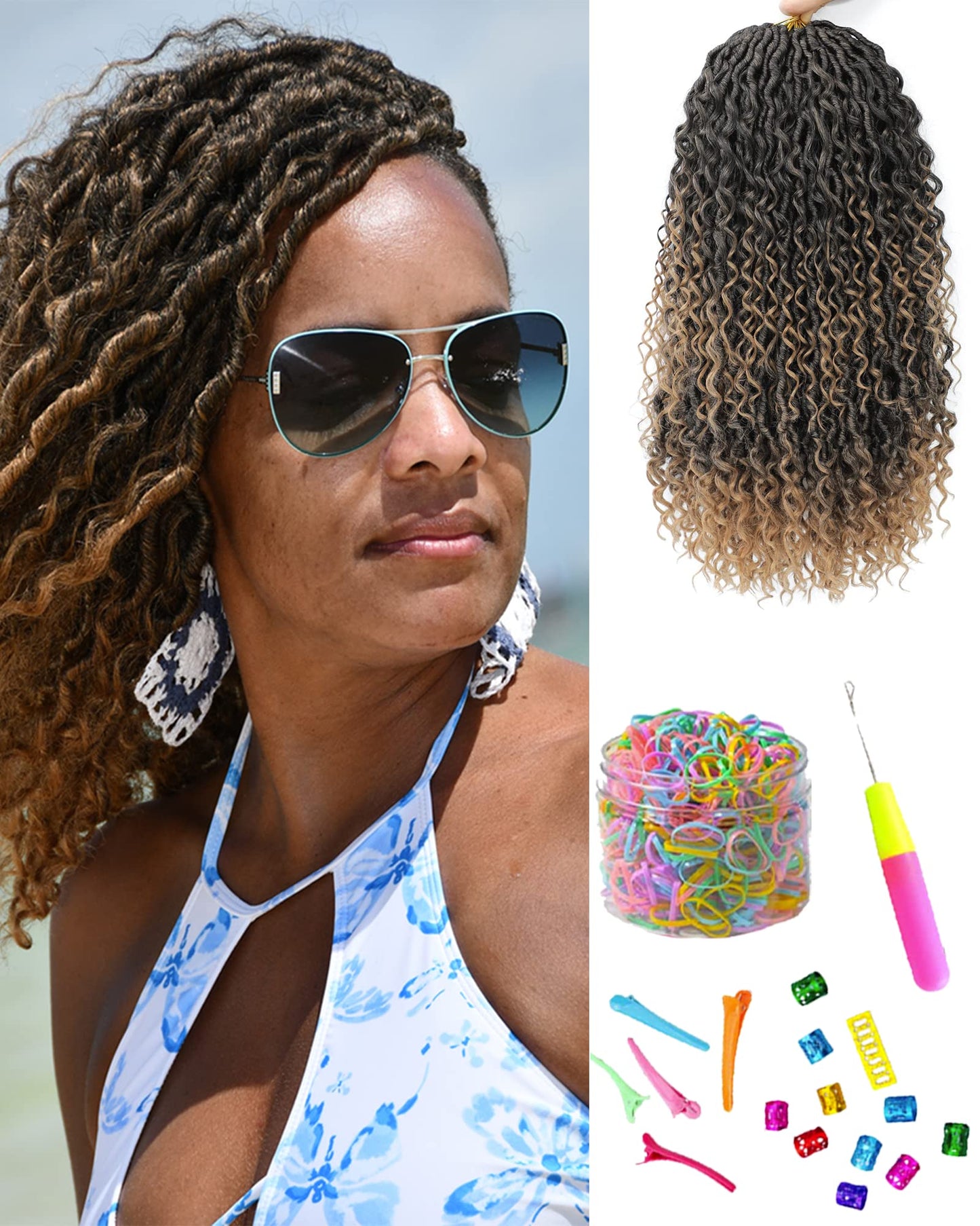 14 Inch 6 Packs Goddess Faux Locs Crochet Hair for Black Women-144 Strands Ombre Blonde,River Locs Soft Faux Locs With Bohemian