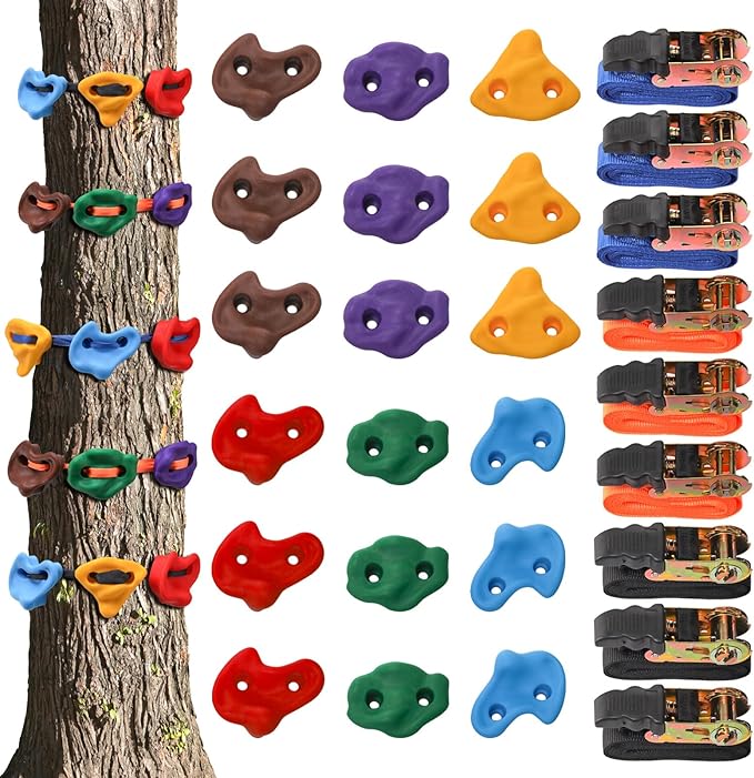 Youeon 18 Pcs Tree Climbing Holds with 9 Ratchet Straps, Outdoor Tree Climbing Kit, Outdoor, Backyard, Gym, Obstacle Cours...