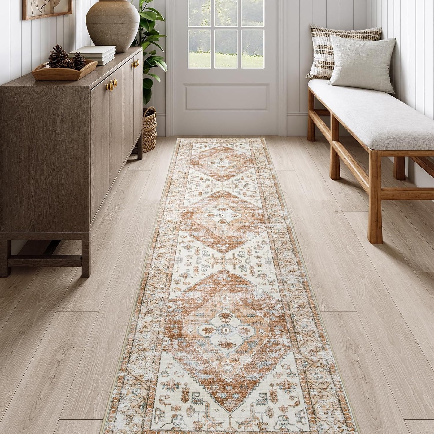 Lahome Boho Hallway Runners - 2x8 Runner Rug Non-Slip Washable Kitchen Runner Non-Shedding Lightweitht Floor Runners, Oriental Distressed Print Indoor Carpet Runner for Entrance Laundry Living Room