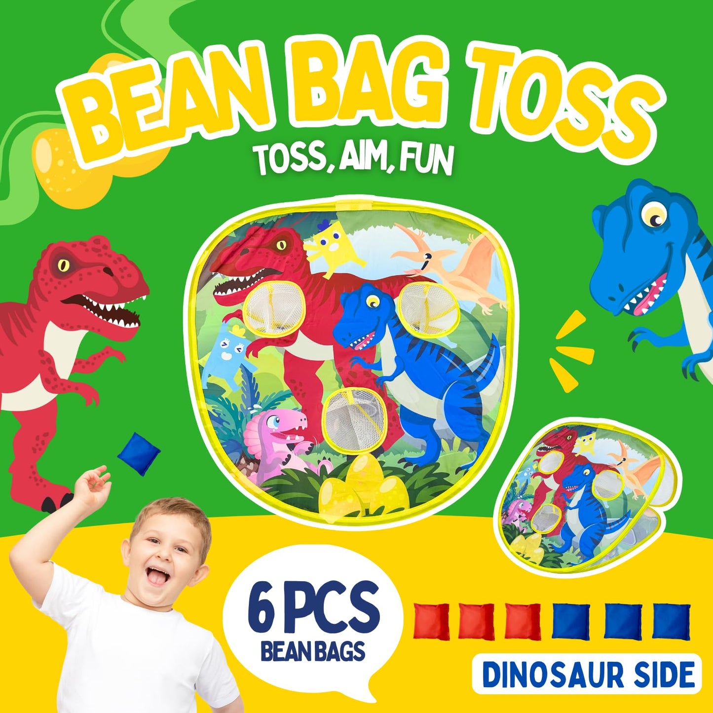 Grip Kids 2-in-1 Dinosaur & Animal Bean Bag Toss Game – Double-Sided 27" Target Board with 6 Bean Bags – Outdoor & Indoor Toy for Toddlers & Kids Ages 3-6 – Birthday Gift - Amazon Exclusive