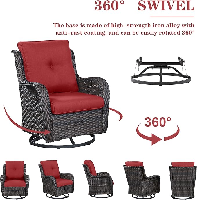 Belord 5 Pieces Patio Furniture Sets Wicker Outdoor Furniture, Rattan Patio Swivel Glider Chairs with 2 Ottoman and Glass Side Table