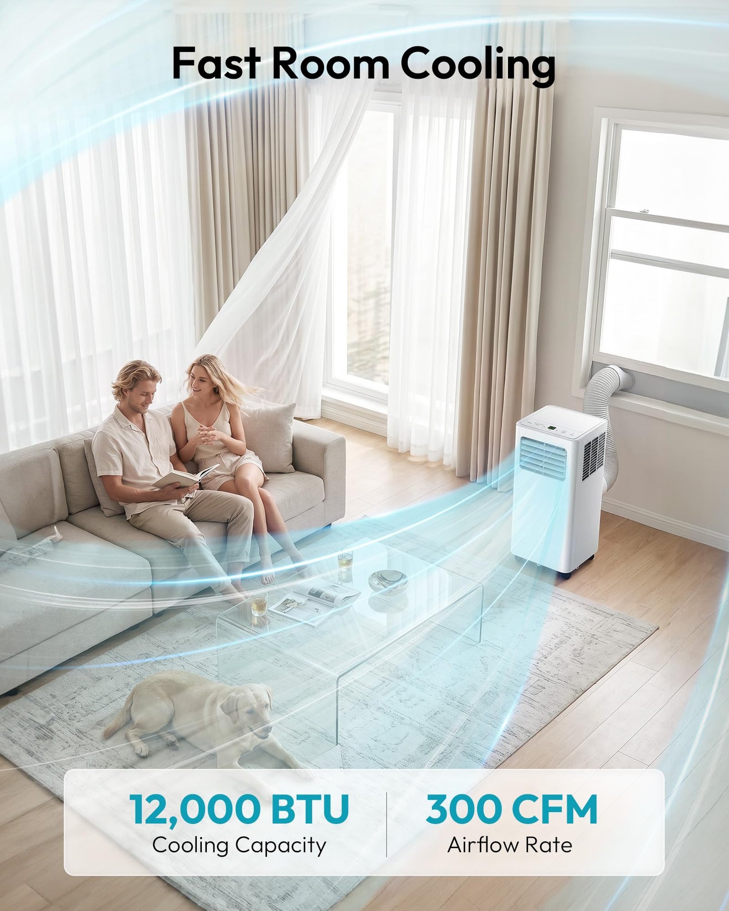 EUHOMY Portable Air Conditioners 12,000 BTU, Smart 3-in-1 AC Unit Cools Rooms Up to 550 Sq.Ft, Built-in Cool, Dehumidifier, Fan, Quiet 50 dB, Includes Remote/WiFi App, Window Kit for Bedroom Comfort