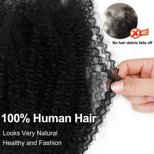 Afro Twist Human Hair 16 Inch Afro Kinkys Bulk Human Hair 40g/Bundle Natural Black Human BraidingHair for Loc Extensions Marley Twist Brainding Hair (16inch,Pack of 2)