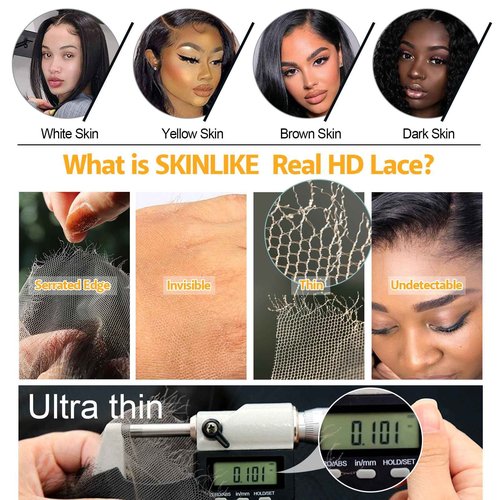 BEEOS 5x5 Skinlike Real HD Lace Closure, 0.10mm Ultra-thin Invisible HD Lace Single Knot Pre-Plucked Brazilian Human Hair Closure Natural Color 14 Inch