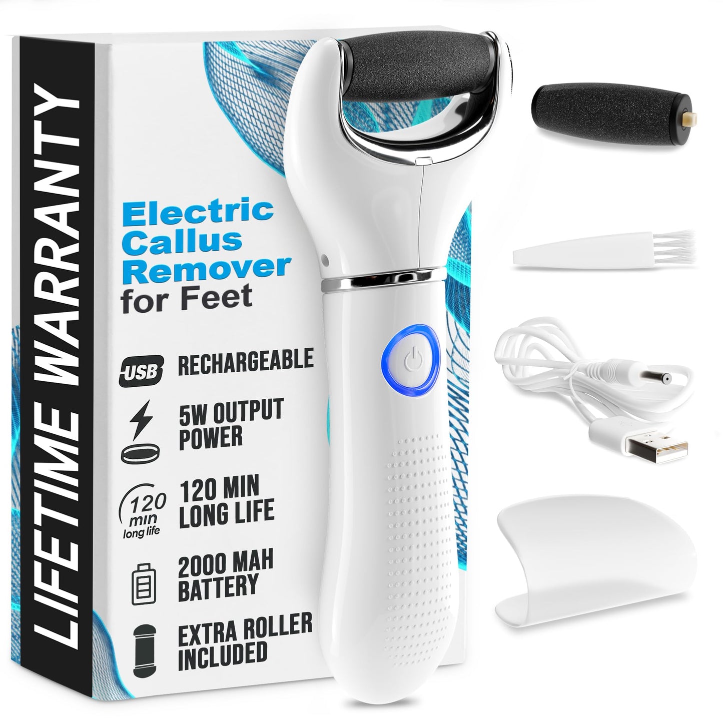 Rechargeable Electric Foot Callus Remover Tool - 3-Speed Foot Sander (1800/2200/2800 RPM), Electric Callus Remover for Feet, Ped