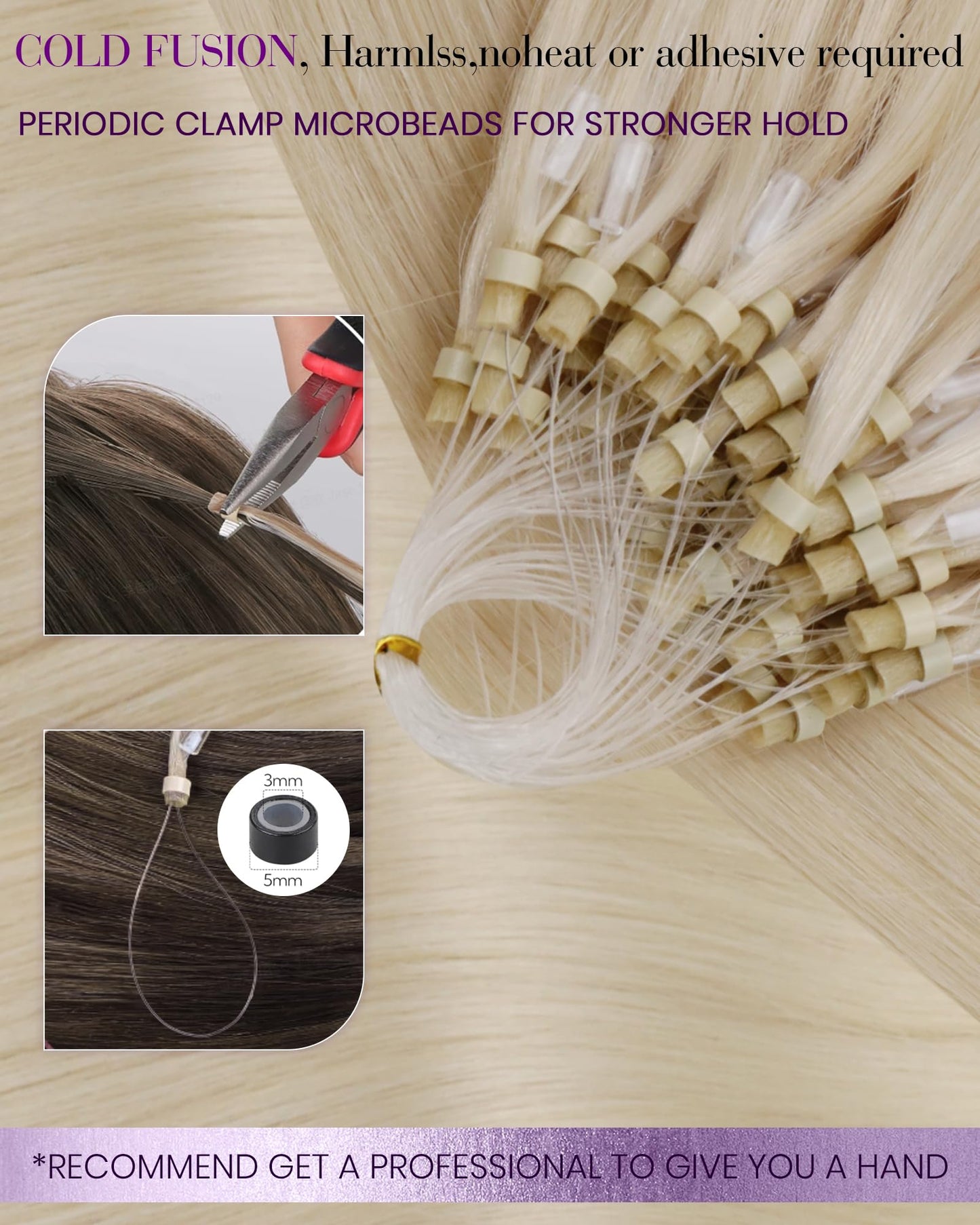 LaaVoo Microbead Hair Extensions Human Hair Bleach Blonde Microloop Hair Extensions Human Hair Microlink Hair Extensions Human H