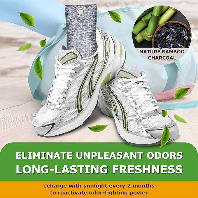 Activated Charcoal Odor Absorber, Natural Shoe Deodorizer Inserts, Smell Remover, Bamboo Charcoal Air Purifying Bags, Shoe Odor Elimination for Sneaker, Boots, Lavender Scent 2 Pack