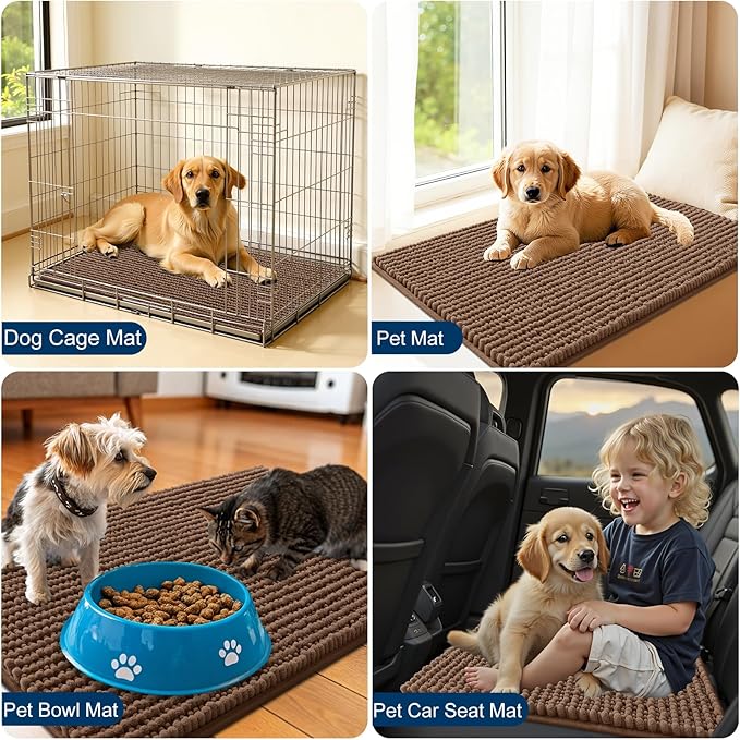 OLANLY Dog Door Mat for Muddy Paws 40x32, Ultra Absorbent Chenille Mud Doormat, Non-Slip Washable and Dirt Trapping Doormat for Indoor Entryway, Quick-Dry Indoor Pet Bed Mats for Dogs, Mocha