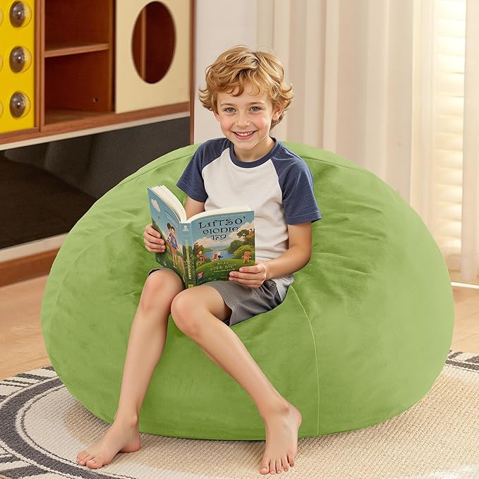 HABUTWAY 2FT Bean Bag Chair, 2' Beanbags Small Bean Bag Chairs with Filling, Teardrop Bean Bag Chair Luxurious Velvet Ultra Soft Fur with Removable Cover (Lime)