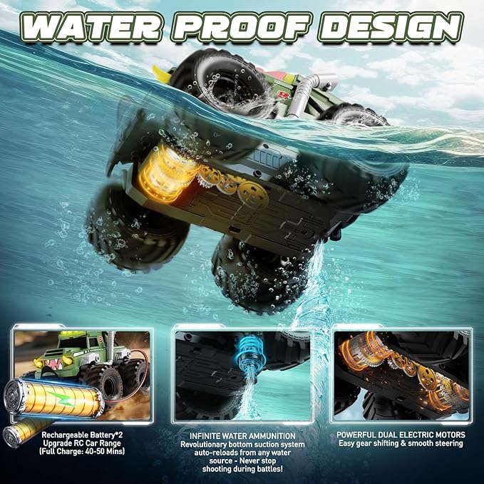 Remote Control Car, Waterproof Monster Truck Toys RC Cars for Boys, 1:18 Amphibious 4WD All Terrain Off-Road Pickup Toy Trucks, Christmas Birthday Gift Boys Girls Kids Ages 6 7 8-12 Years Old