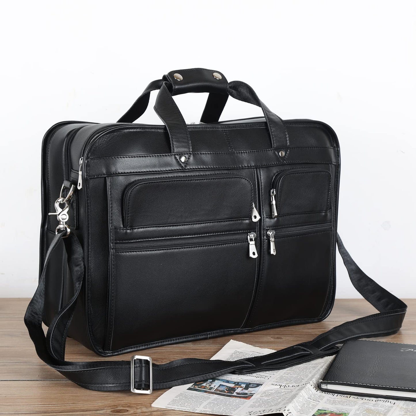 Polare 18.5” Napa Leather Laptop Briefcase Messenger Work Bag Overnight Bag For Men X-Large Fits 17.3” Laptop