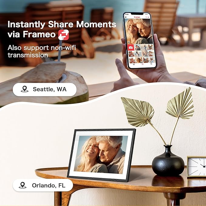 Digital Picture Frame, 10.1'' Frameo Digital Frame Wifi, 32GB Memory, 1280*800 HD Touch Screen Digital Photo Frame, Wall Mountable, Auto-Rotate, Share Instantly, Wedding, Birthday Gifts for Women, Mom
