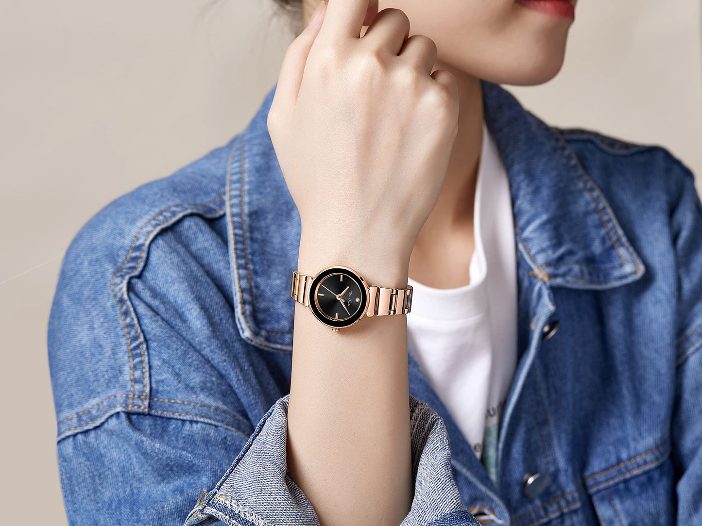Diaofendi Gold Bracelet Watches for Women Vintage Ladies Quartz Wrist Watches Stainless Steel Band Womens Watch Luxury Tools Included (Rose Gold-Rose face)