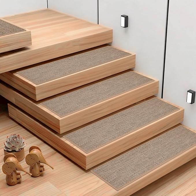 Stair Treads Non Slip, 15 Pack 8" X 30" Beige Stair Runners for Wooden Steps Non Slip with Reusable TPE Adhesive Backing, Carpet Stair Treads for Kids Elders and Pets, Machine Washable, Anti-Fall