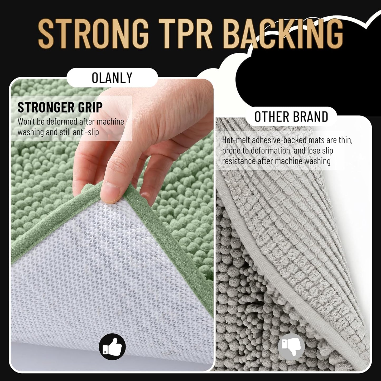OLANLY Thick Bathroom Rugs 30x20, Extra Soft Absorbent Chenille Striped Bath Rugs, Rubber Backing, Machine Wash Dry, Bath Mats for Bathroom Floor, Tub and Shower, Home Decor Accessories, Sage Green