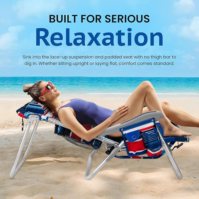 Homevative Cooler+ Folding Backpack Beach Chair with 5 Positions, Towel bar, XL Cooler Pouch, Storage Net, Cup and Phone Holder, Fireworks, 2 Pack