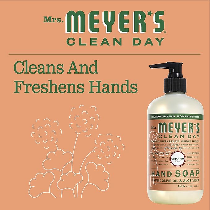 Mrs Meyers Hand Soap Geranium 12.5 Ounce Pump (370ml) (3 Pack)