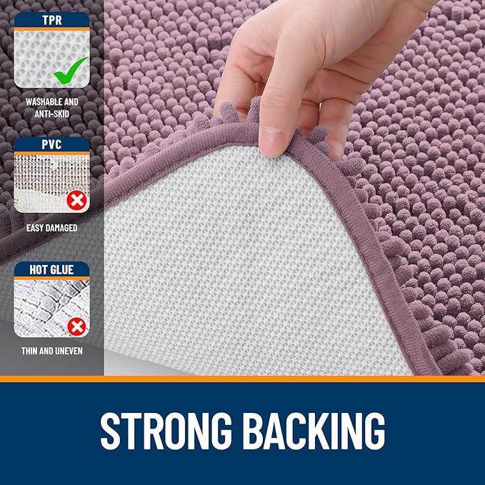OLANLY Bathroom Rugs 47x20, Extra Soft Absorbent Chenille Bath Rugs, Rubber Backing Quick Dry, Machine Washable Bath Mats for Bathroom Floor, Tub and Shower, Home Decor Accessories, Deep Plum
