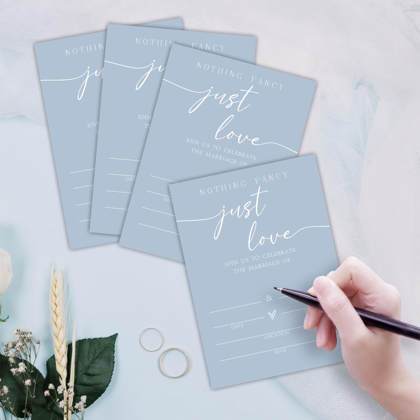 Nuckxy Wedding Invitations - Minimalism Blue - 25 Pcs Double Sided Wedding Invites With Envelopes For Mr & Mrs - Wedding Celebration,Wedding Shower,Newlyweds, Wedding Party Favor & Supplies - A04