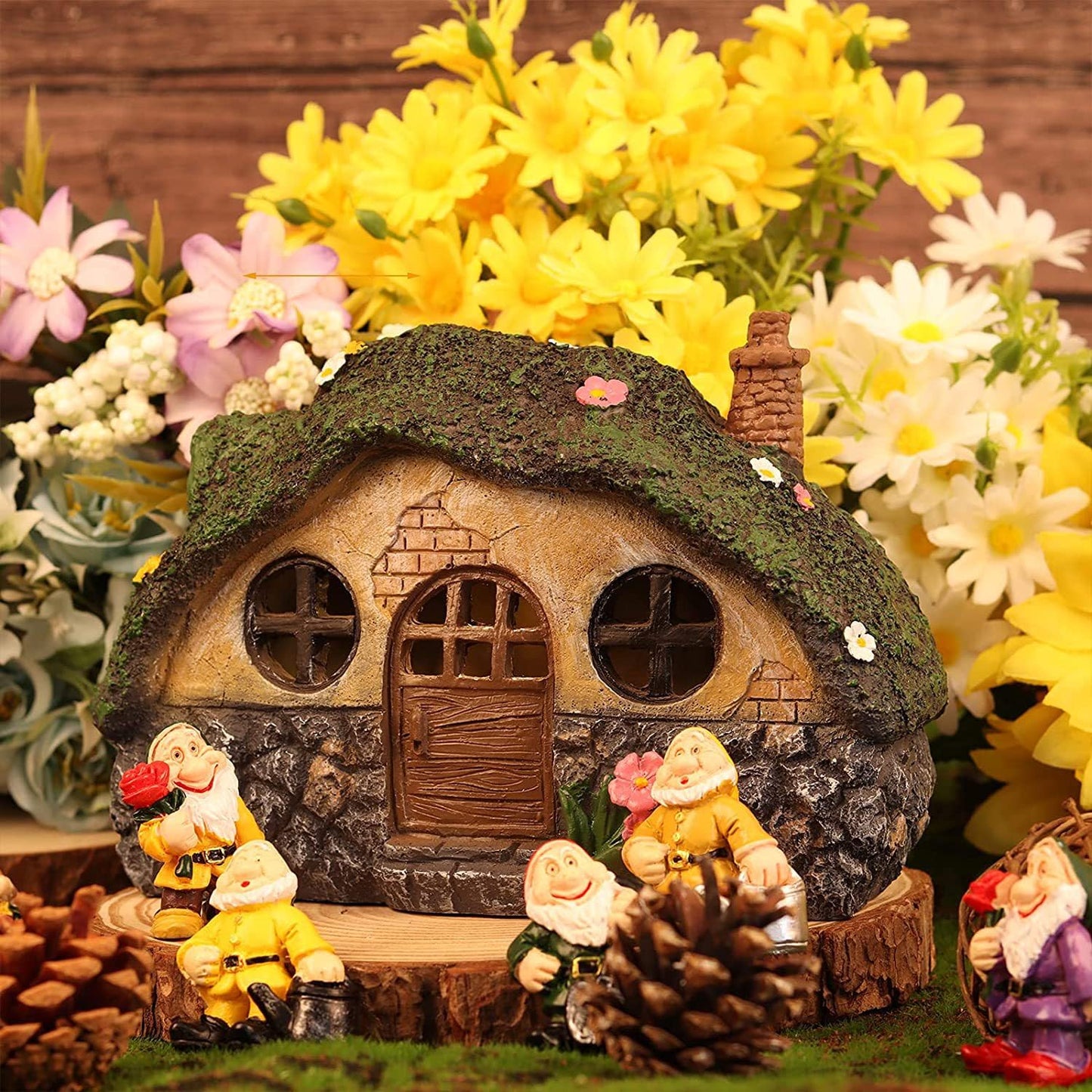 atibi Fairy Garden Statues,Fairy Garden House with Solar Powerd Night Light,Yard Decorations Outdoor Fairy Garden Accessories Decor for Outside