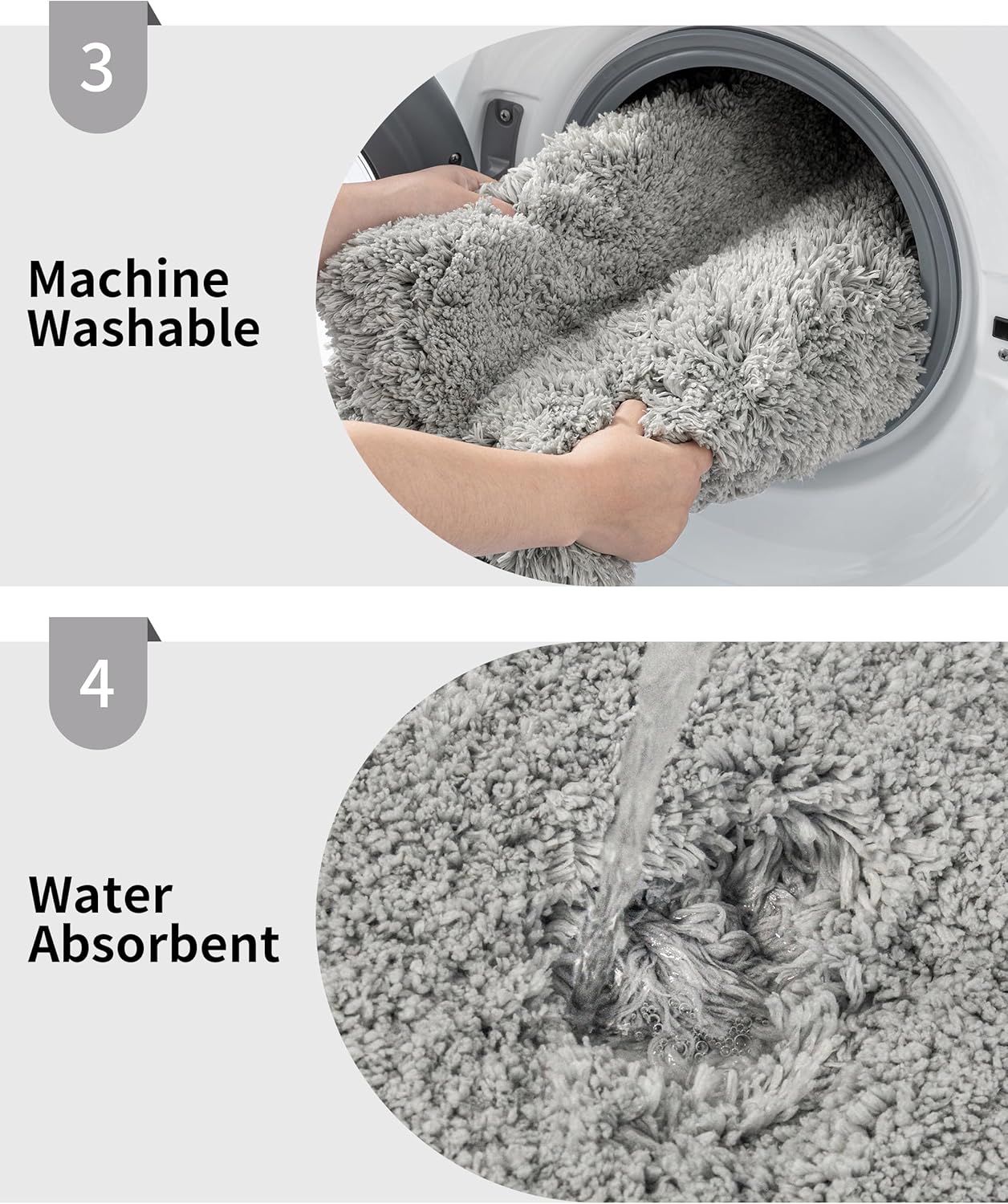 Gray Bathroom Rug 24x36 Non Slip Fluffy Bath Mat for Bathroom Floor Washable Plush Luxury Bath Rug for Tub Soft Shaggy Absorbent Shower Sink Mat