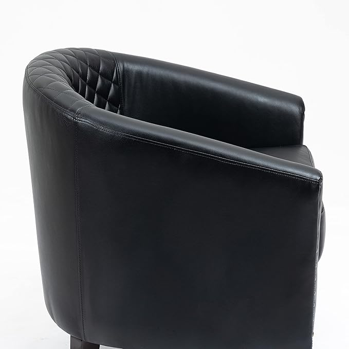UIXE Faux Leather Barrel Accent Chairs Set of 6, Modern Club Upholstered Arm Chair, Comfy Armchair Nailed Trim Living Room Single Sofa Reading Seat Bedroom Side Sitting for Office, Black